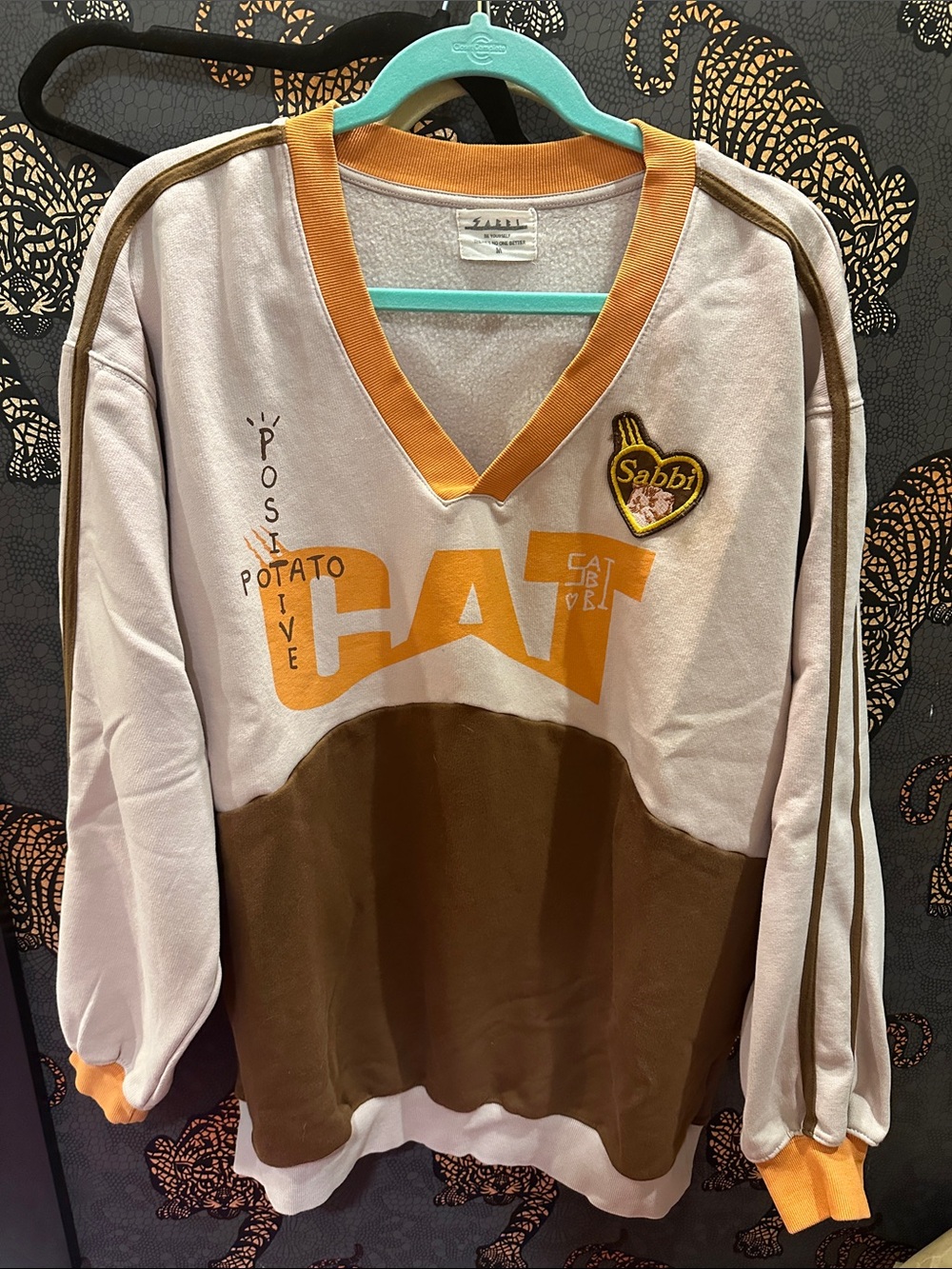 Abella Brown & Cream CAT Graphic Pet Sweater with Orange Trim